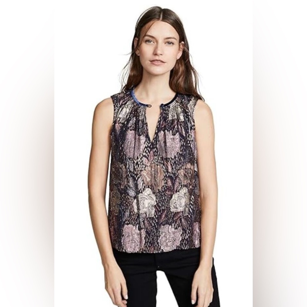 Rebecca Taylor Women's Size 0 Sleeveless Floral Rose Clip Keyhole Top Multicolor